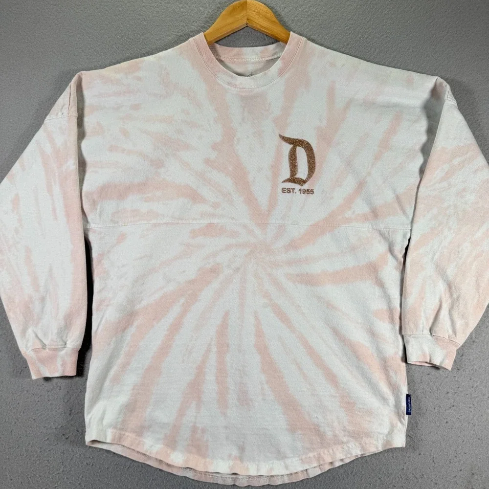 Disney Spirit Jersey Long Sleeve Shirt‎ Adult XS Pink Tie Dye Glitter Puff Print